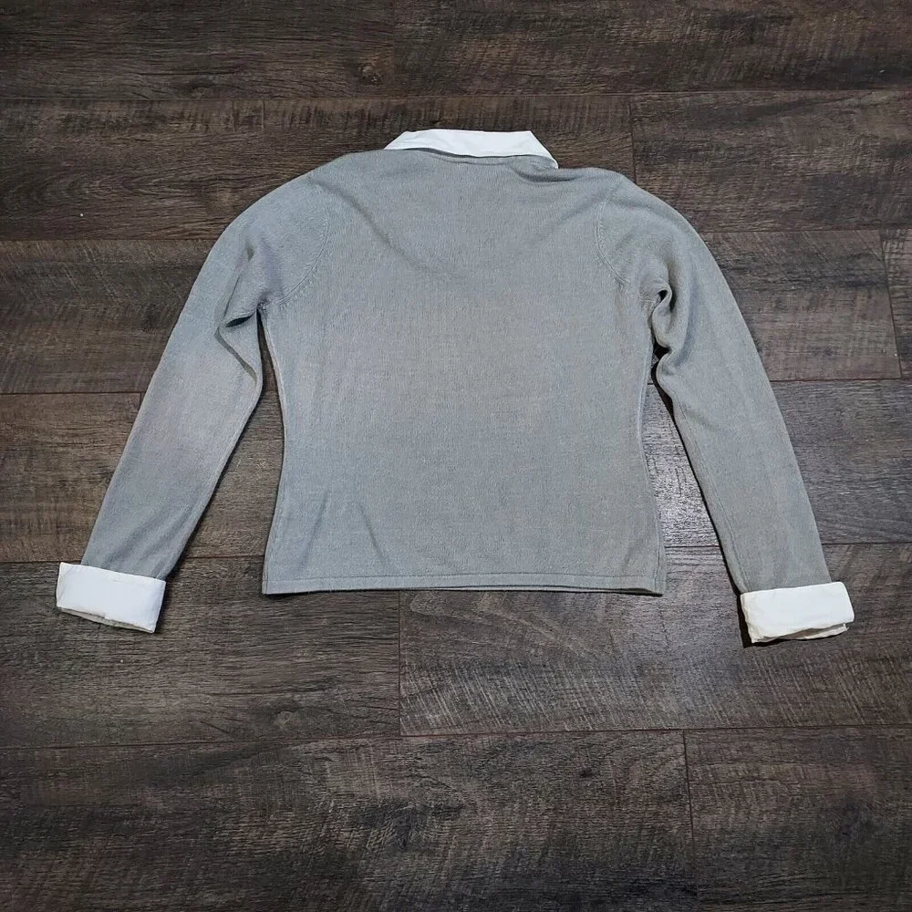 Jaclyn Smith Sweater Gray Button in Collar Cuffs Long Sleeve V Neck Casual - Picture 13 of 15
